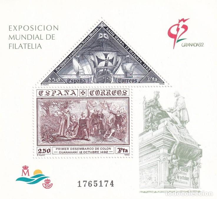 Sellos: HB Hojita Bloque Edifil N&ordm; 3195 - Granada 92 - Exposici&oacute;n Nacional de Filatelia