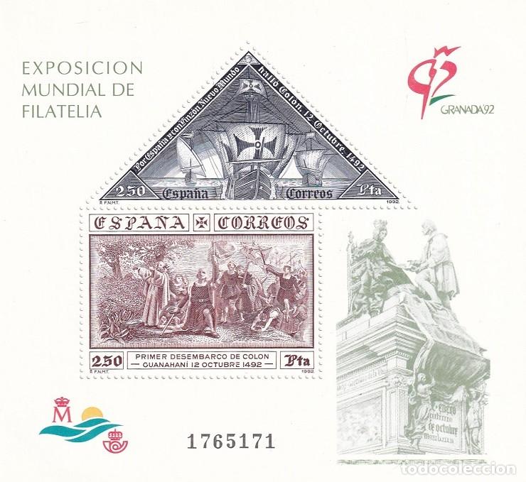 Sellos: HB Hojita Bloque Edifil N&ordm; 3195 - Granada 92 - Exposici&oacute;n Nacional de Filatelia