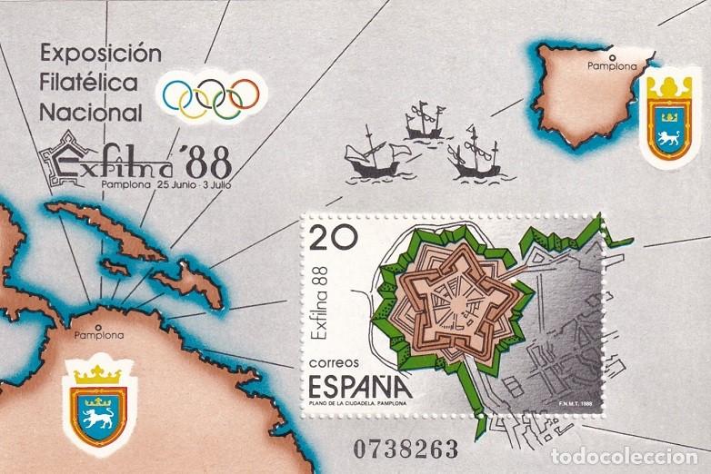 Sellos: HB Hojita Bloque 1988 Pamplona - Exposici&oacute;n Filat&eacute;lica Nacional Exfilna 88 Plano Ciudadela Pamplona