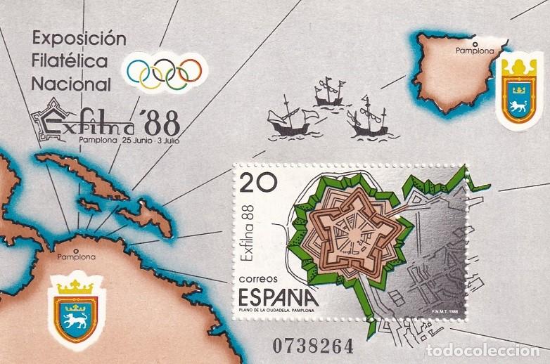 Sellos: HB Hojita Bloque 1988 Pamplona - Exposici&oacute;n Filat&eacute;lica Nacional Exfilna 88 Plano Ciudadela Pamplona
