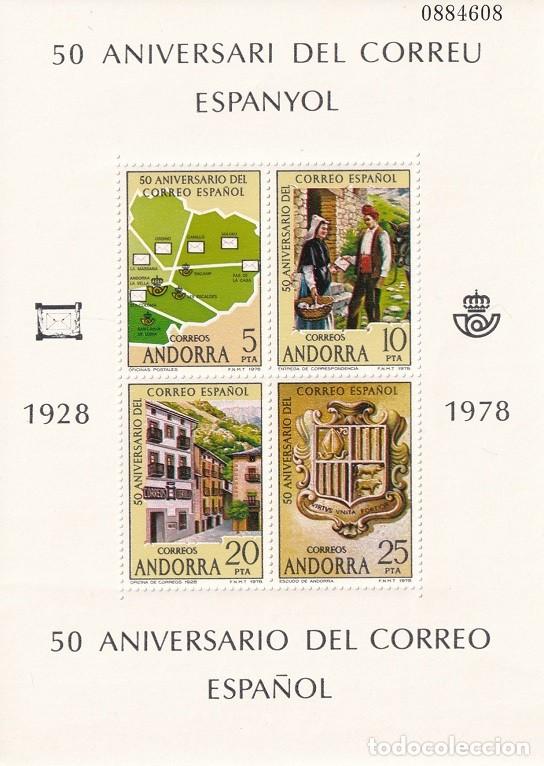 Sellos: HB Hojita Bloque Andorra 50 Aniversari del Correu Espanyol 50 Aniversario Correo Espa&ntilde;ol 1928-1978