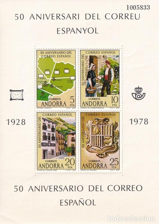Sellos: HB Hojita Bloque Andorra 50 Aniversari del Correu Espanyol 50 Aniversario Correo Espa&ntilde;ol 1928-1978