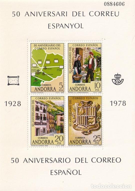 Sellos: HB Hojita Bloque Andorra 50 Aniversari del Correu Espanyol 50 Aniversario Correo Espa&ntilde;ol 1928-1978