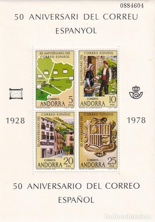 Sellos: HB Hojita Bloque Andorra 50 Aniversari del Correu Espanyol 50 Aniversario Correo Espa&ntilde;ol 1928-1978