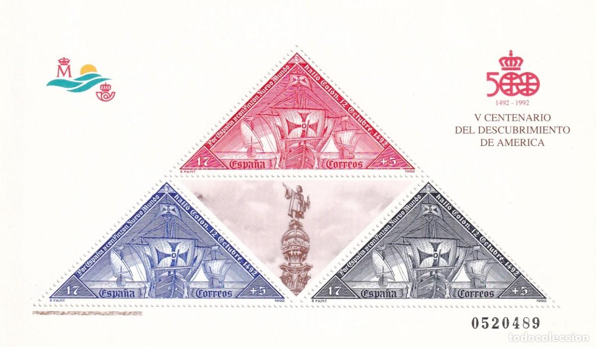 Sellos: HB Hojita Bloque Edifil 3163 - V Centenario del Descubrimiento de Am&eacute;rica 1492-1992 500 Aniversario