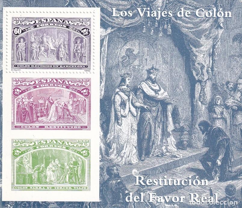 Sellos: HB Hojita Bloque 1992 - Los viajes de Col&oacute;n Restituci&oacute;n dl Favor Real 500 Aniversario descubrimiento