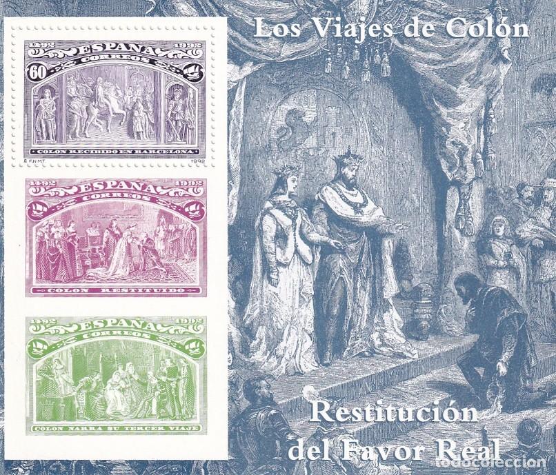 Sellos: HB Hojita Bloque 1992 - Los viajes de Col&oacute;n Restituci&oacute;n dl Favor Real 500 Aniversario descubrimiento