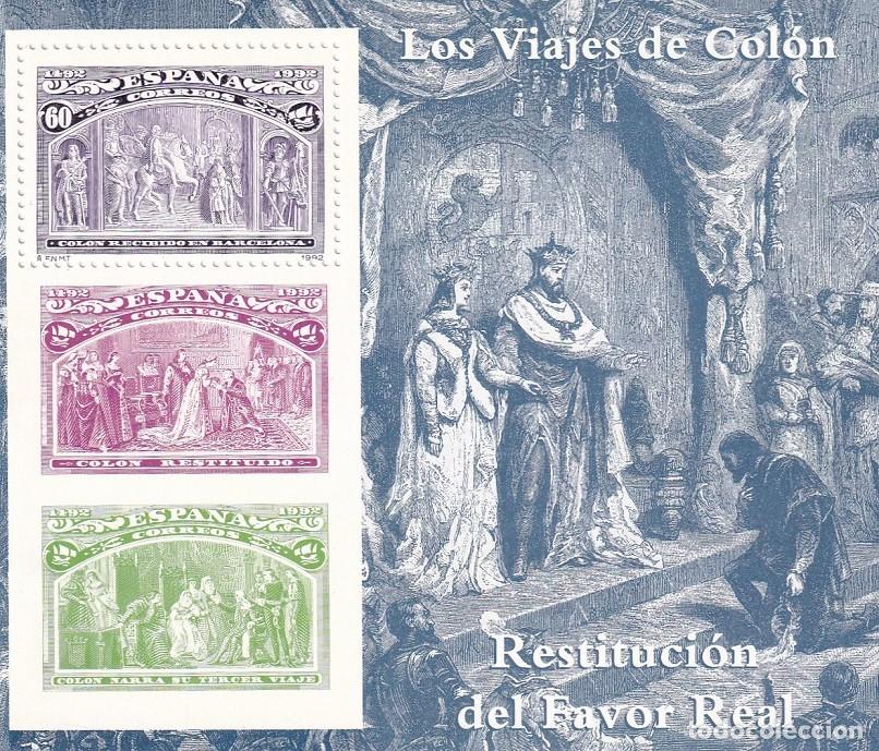 Sellos: HB Hojita Bloque 1992 - Los viajes de Col&oacute;n Restituci&oacute;n dl Favor Real 500 Aniversario descubrimiento