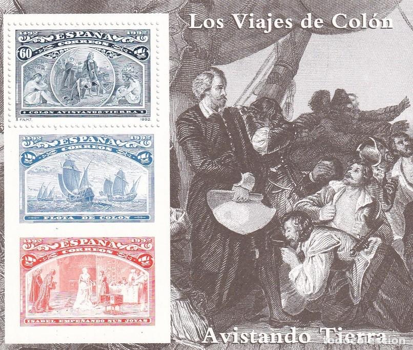 Sellos: HB Hojita Bloque 1992 - Los viajes de Col&oacute;n - Avistando Tierra - 500 Aniversario descubrimiento