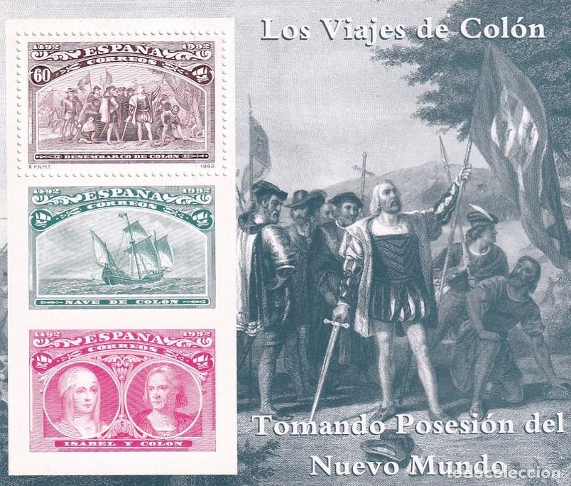 Sellos: HB Hojita Bloque 1992 - Los viajes de Col&oacute;n - Tomando posesi&oacute;n del Nuevo Mundo - 500 Aniversario
