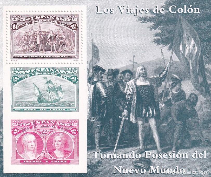Sellos: HB Hojita Bloque 1992 - Los viajes de Col&oacute;n - Tomando posesi&oacute;n del Nuevo Mundo - 500 Aniversario