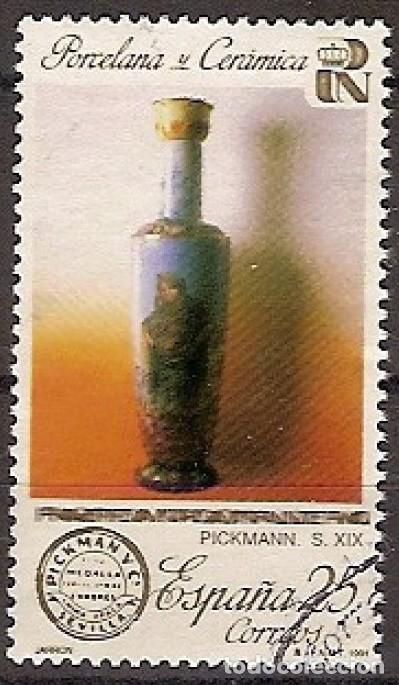 Sellos: ESPA&Ntilde;A 1991 - PATRIMONIO NACIONAL - PORCELANAS - EDIFIL N&ordm; 3115C procede de hojita bloque usada