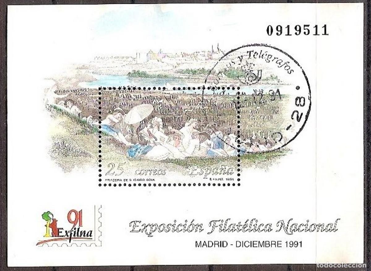 Sellos: ESPA&Ntilde;A 1991 - EXPOSICION EXFILNA'91 - EDIFIL N&ordm; 3145 - hojita bloque usada