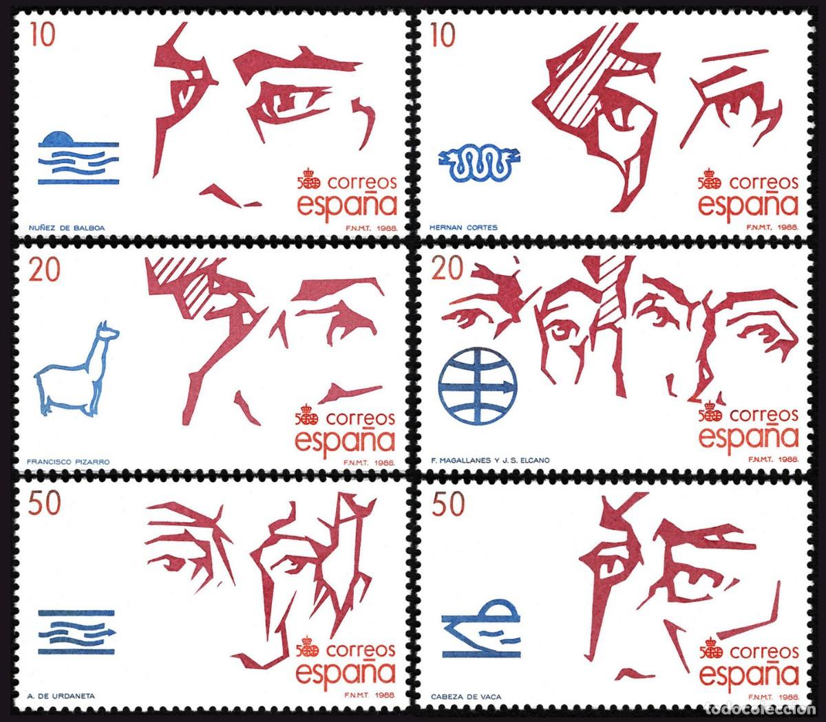 Sellos: 6v Espa&ntilde;a, 1988 | 500th Discovery of America | Ed: 2969/74, Mi: 2850/5, SG: 2983/8 MNH **