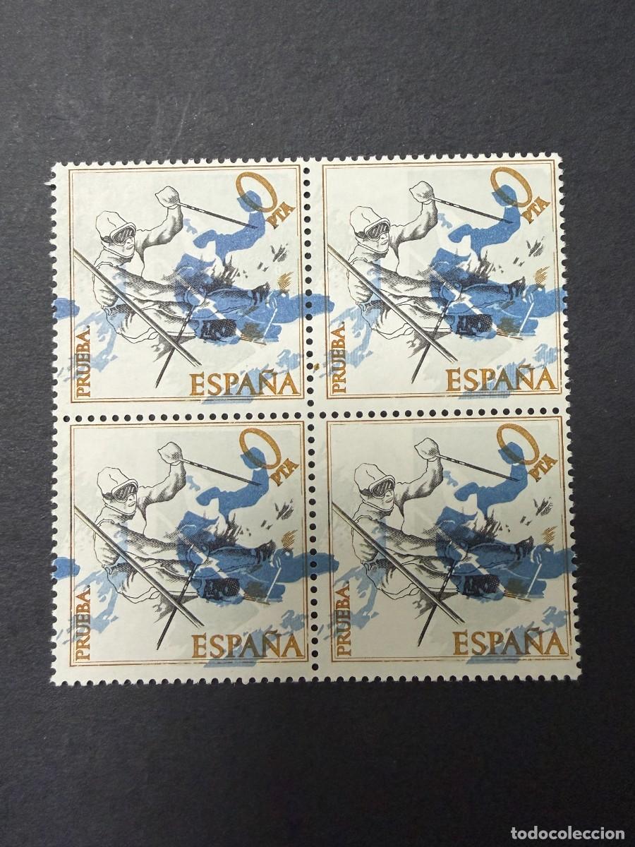 Sellos: ESPA&Ntilde;A, 1977. EDIFIL 2408. PRUEBA DE PLANCHA COPA DEL MUNDO SKI. BLOQUE 4