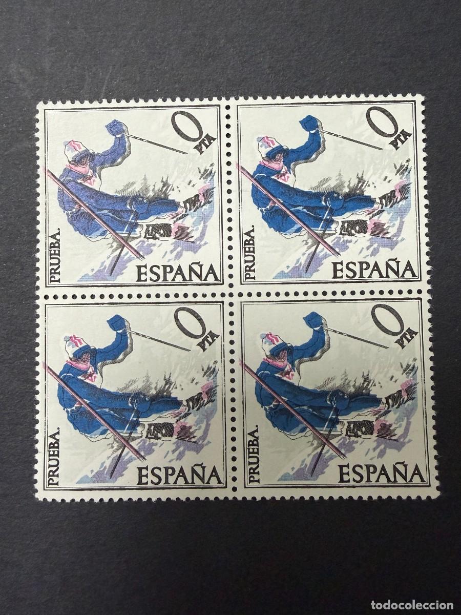 Sellos: ESPA&Ntilde;A, 1977. EDIFIL 2408. PRUEBA DE PLANCHA COPA DEL MUNDO SKI. BLOQUE 4