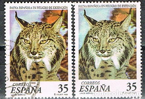 Sellos: EDIFIL 3529, LINCE IBERICO, FAUNA ESPA&Ntilde;OLA EN PELIGRO DE EXTINCION, VARIEDAD, TONO DE COLORUSADO
