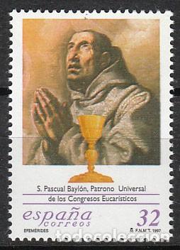 Sellos: Edifil 3506, SAN PASCUAL BAILON, PATRONO DE LOS CONGRESOS EUCARISTICOS, NUEVO ***