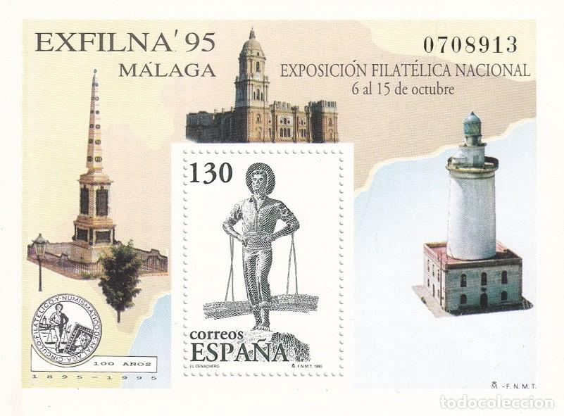 Sellos: HB Hojita Bloque Edifil N&ordm; 3393 - Exfilna 95 Exposici&oacute;n Filat&eacute;lica Nacional - M&aacute;laga - El Cenachero