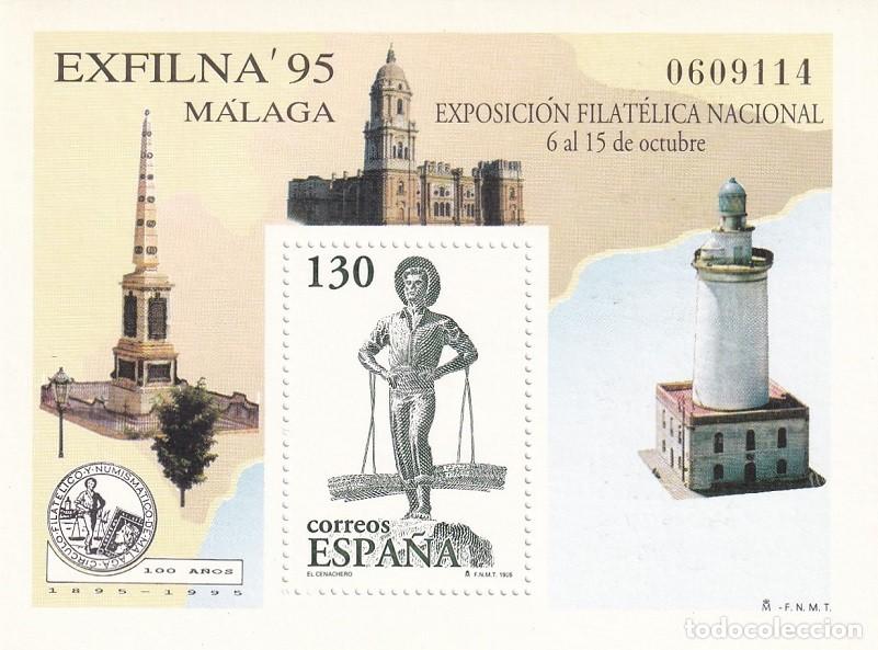 Sellos: HB Hojita Bloque Edifil N&ordm; 3393 - Exfilna 95 Exposici&oacute;n Filat&eacute;lica Nacional - M&aacute;laga - El Cenachero