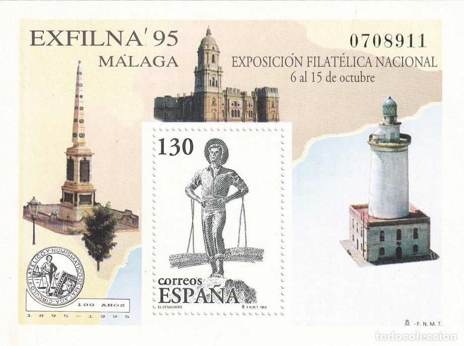 Sellos: HB Hojita Bloque Edifil N&ordm; 3393 - Exfilna 95 Exposici&oacute;n Filat&eacute;lica Nacional - M&aacute;laga - El Cenachero