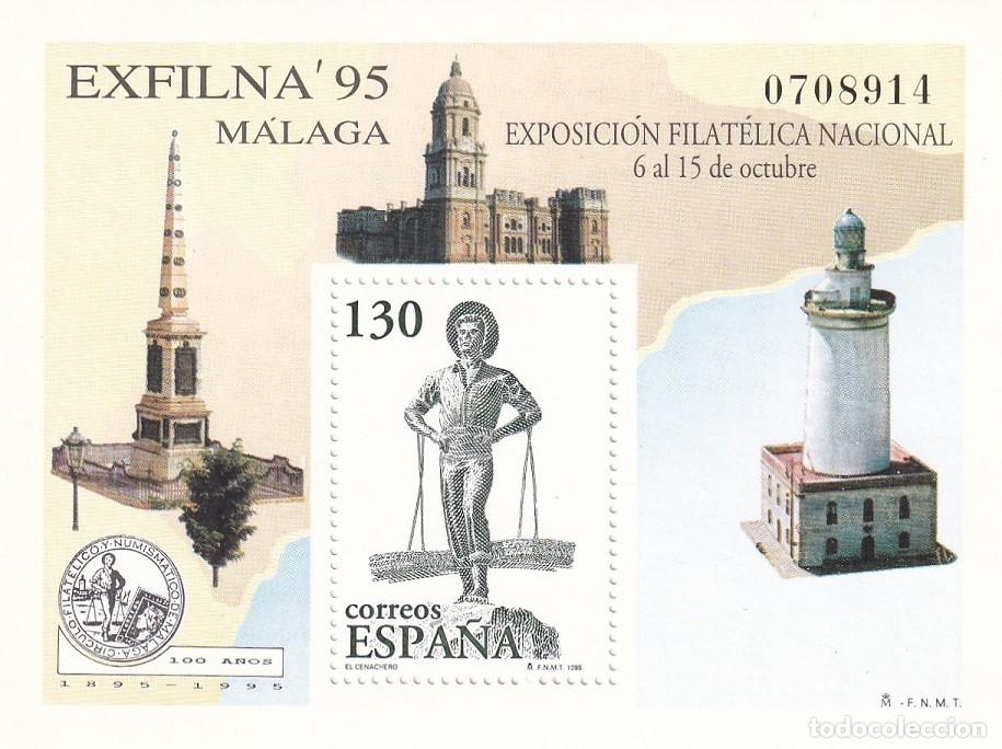Sellos: HB Hojita Bloque Edifil N&ordm; 3393 - Exfilna 95 Exposici&oacute;n Filat&eacute;lica Nacional - M&aacute;laga - El Cenachero