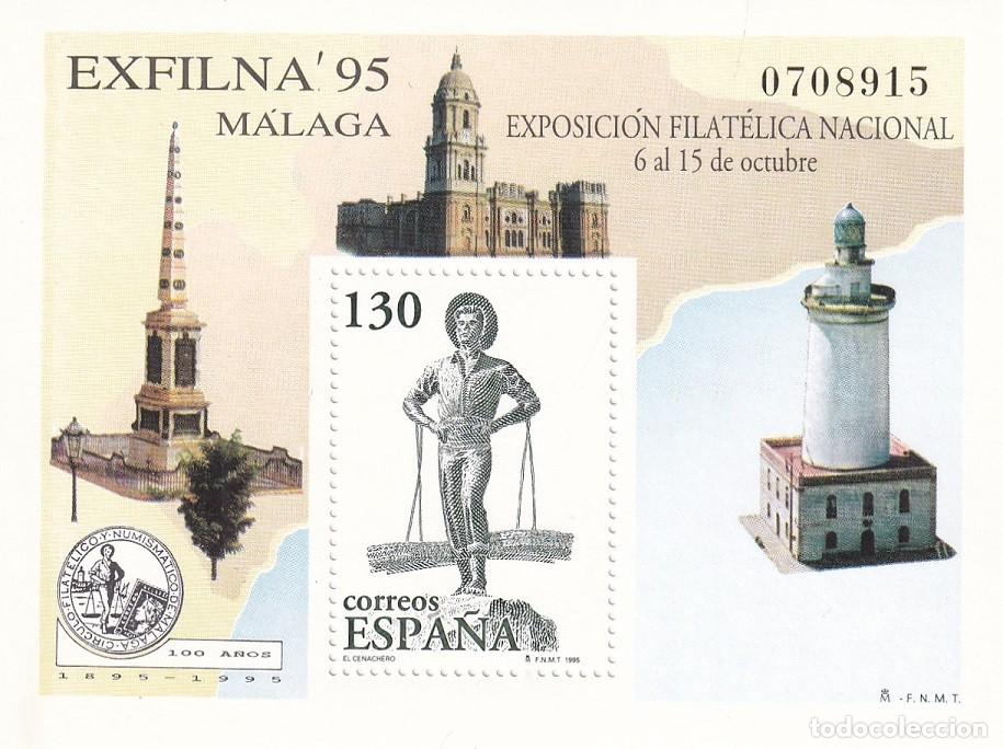 Sellos: HB Hojita Bloque Edifil N&ordm; 3393 - Exfilna 95 Exposici&oacute;n Filat&eacute;lica Nacional - M&aacute;laga - El Cenachero