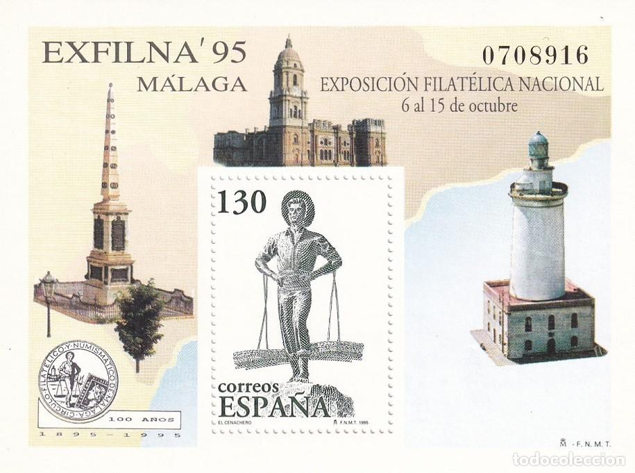 Sellos: HB Hojita Bloque Edifil N&ordm; 3393 - Exfilna 95 Exposici&oacute;n Filat&eacute;lica Nacional - M&aacute;laga - El Cenachero