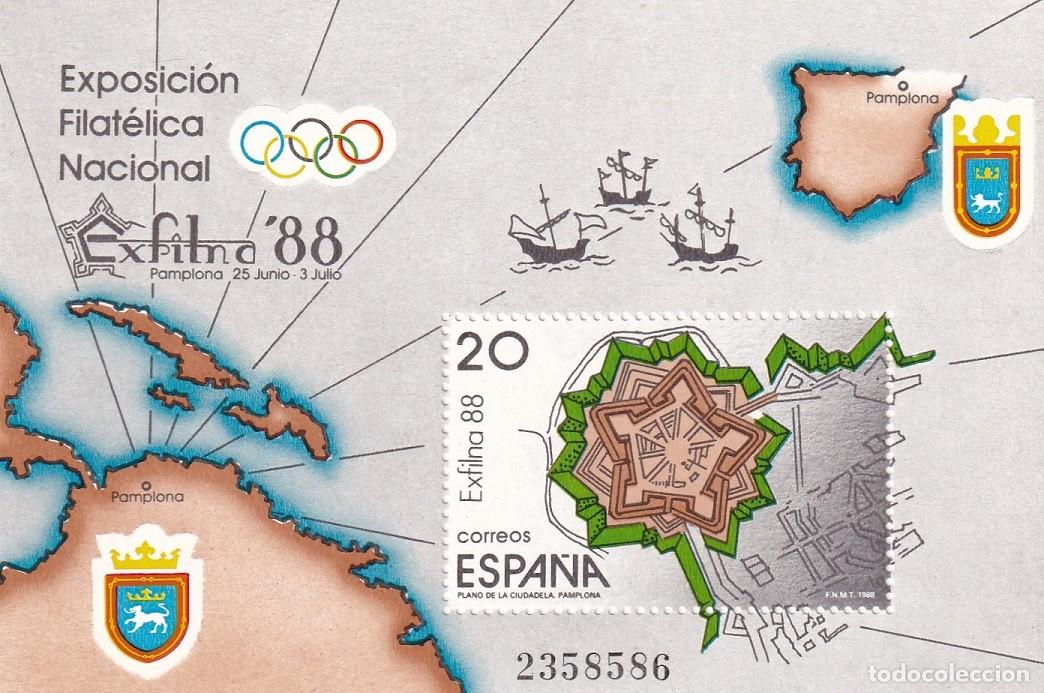 Sellos: HB Hojita Bloque 1988 Pamplona - Exposici&oacute;n Filat&eacute;lica Nacional Exfilna 88 Plano Ciudadela Pamplona