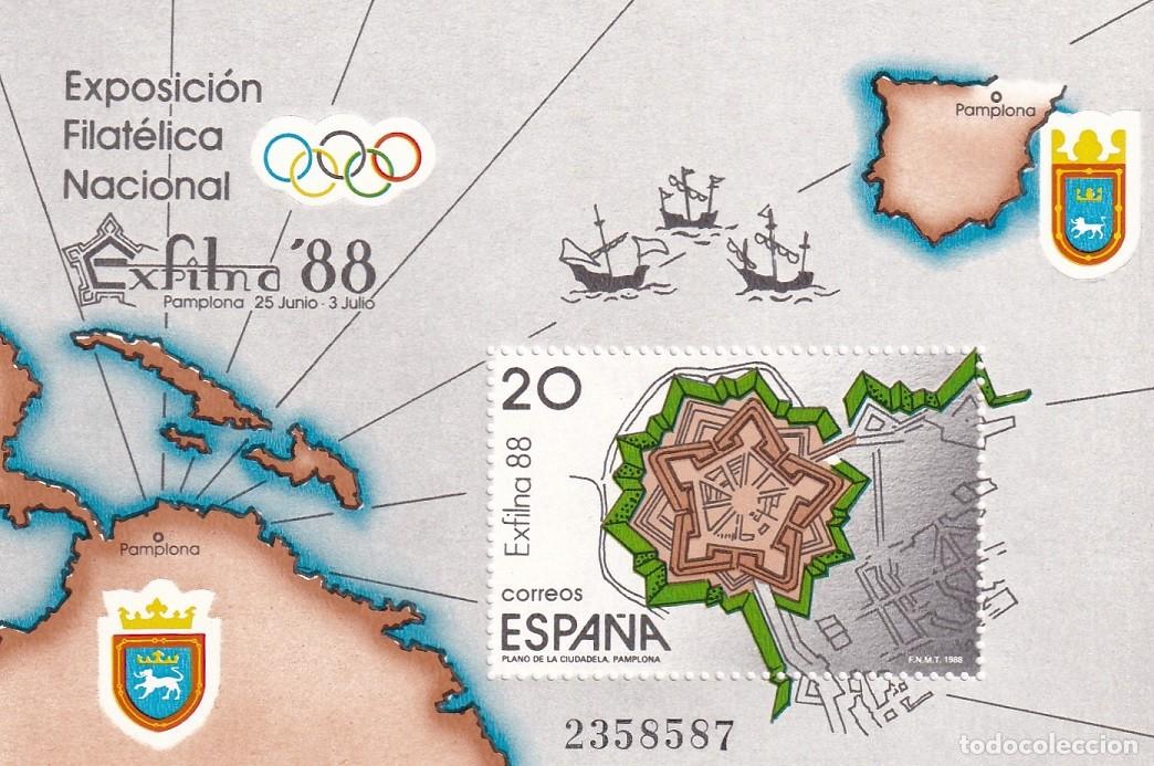 Sellos: HB Hojita Bloque 1988 Pamplona - Exposici&oacute;n Filat&eacute;lica Nacional Exfilna 88 Plano Ciudadela Pamplona