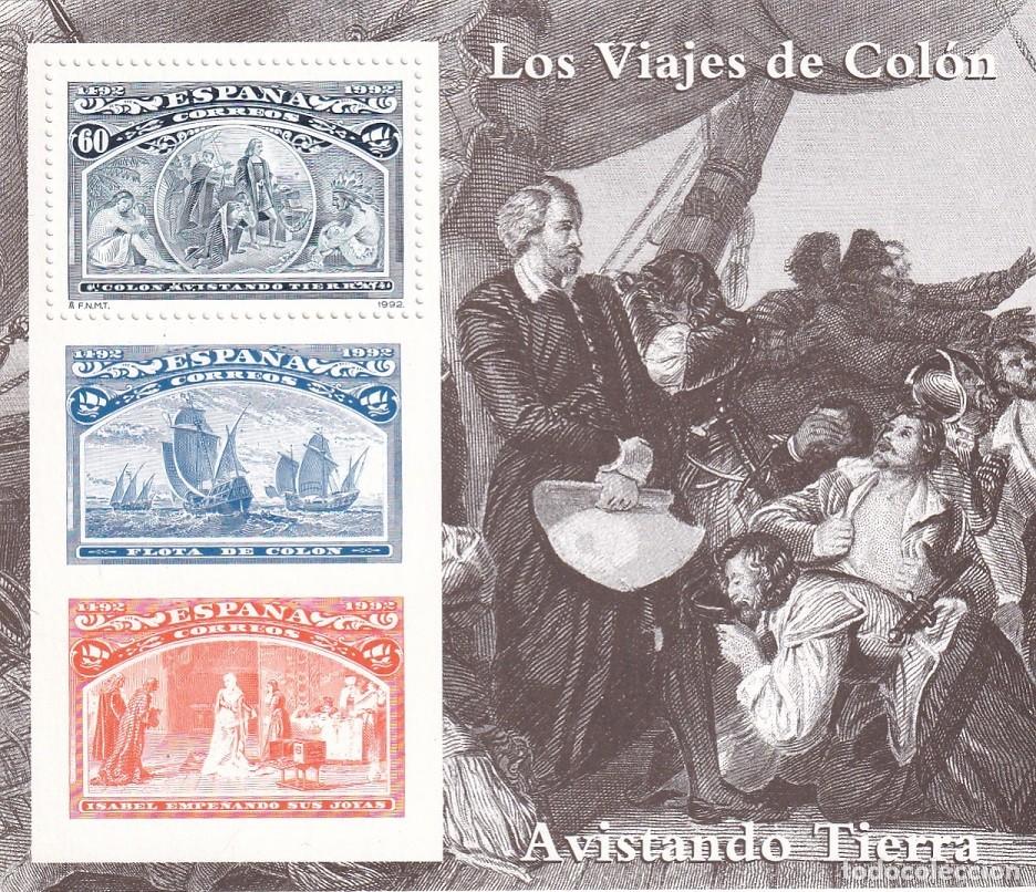 Sellos: HB Hojita Bloque 1992 - Los viajes de Col&oacute;n - Avistando Tierra - 500 Aniversario descubrimiento