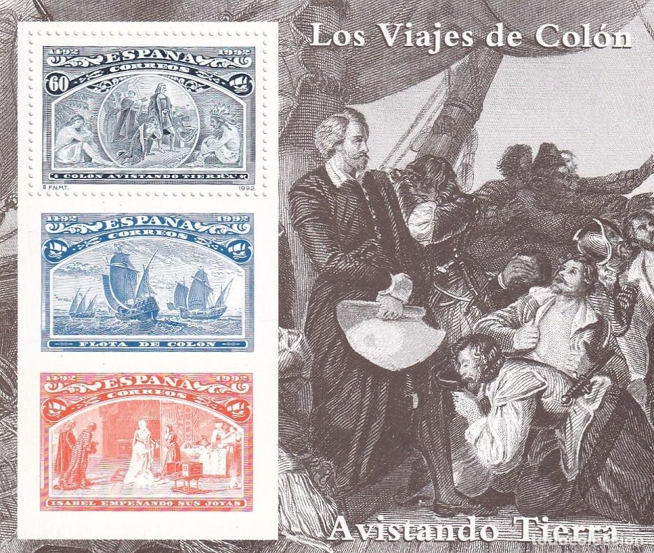 Sellos: HB Hojita Bloque 1992 - Los viajes de Col&oacute;n - Avistando Tierra - 500 Aniversario descubrimiento