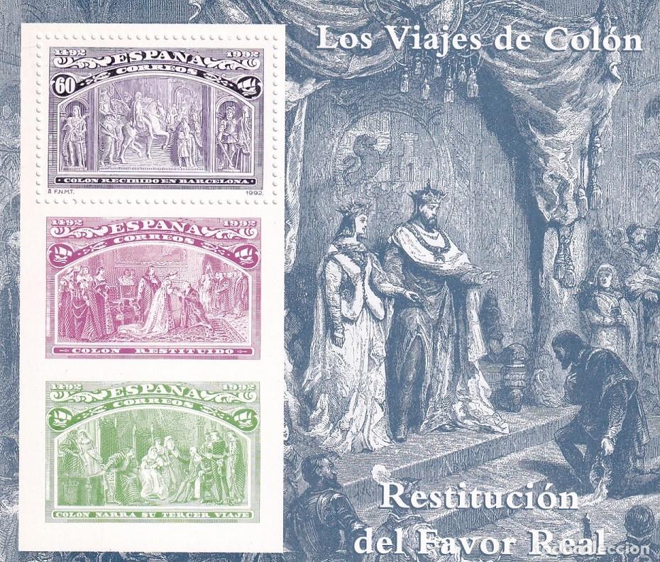 Sellos: HB Hojita Bloque 1992 - Los viajes de Col&oacute;n Restituci&oacute;n dl Favor Real 500 Aniversario descubrimiento