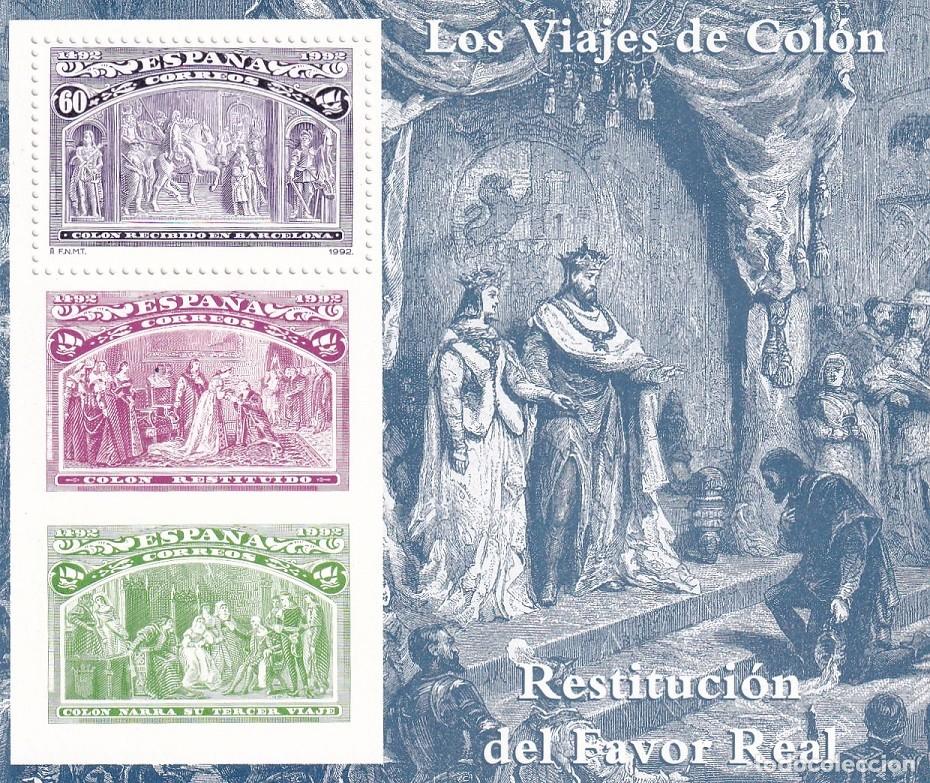 Sellos: HB Hojita Bloque 1992 - Los viajes de Col&oacute;n Restituci&oacute;n dl Favor Real 500 Aniversario descubrimiento