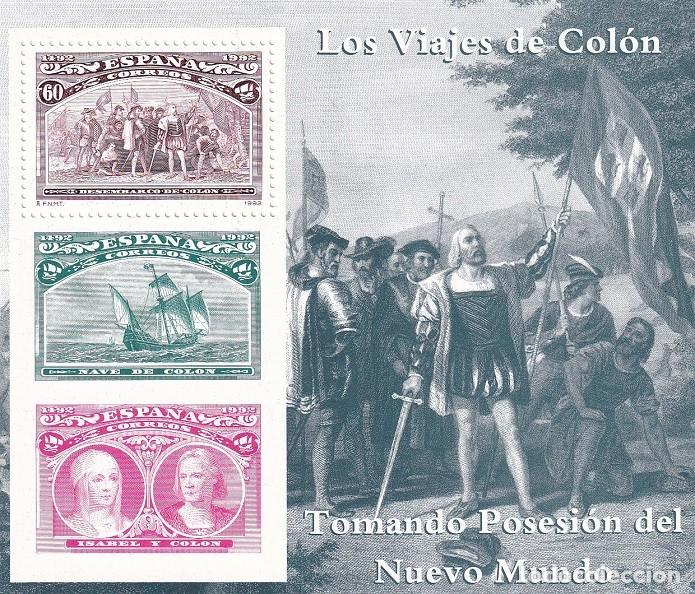 Sellos: HB Hojita Bloque 1992 - Los viajes de Col&oacute;n - Tomando posesi&oacute;n del Nuevo Mundo - 500 Aniversario