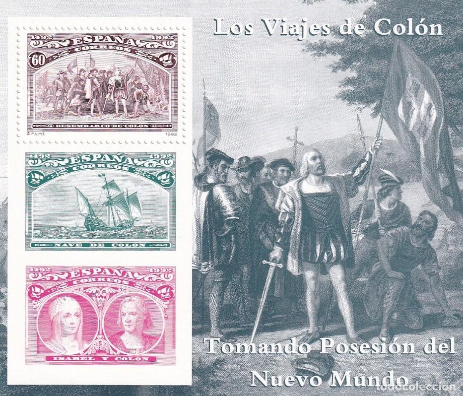Sellos: HB Hojita Bloque 1992 - Los viajes de Col&oacute;n - Tomando posesi&oacute;n del Nuevo Mundo - 500 Aniversario