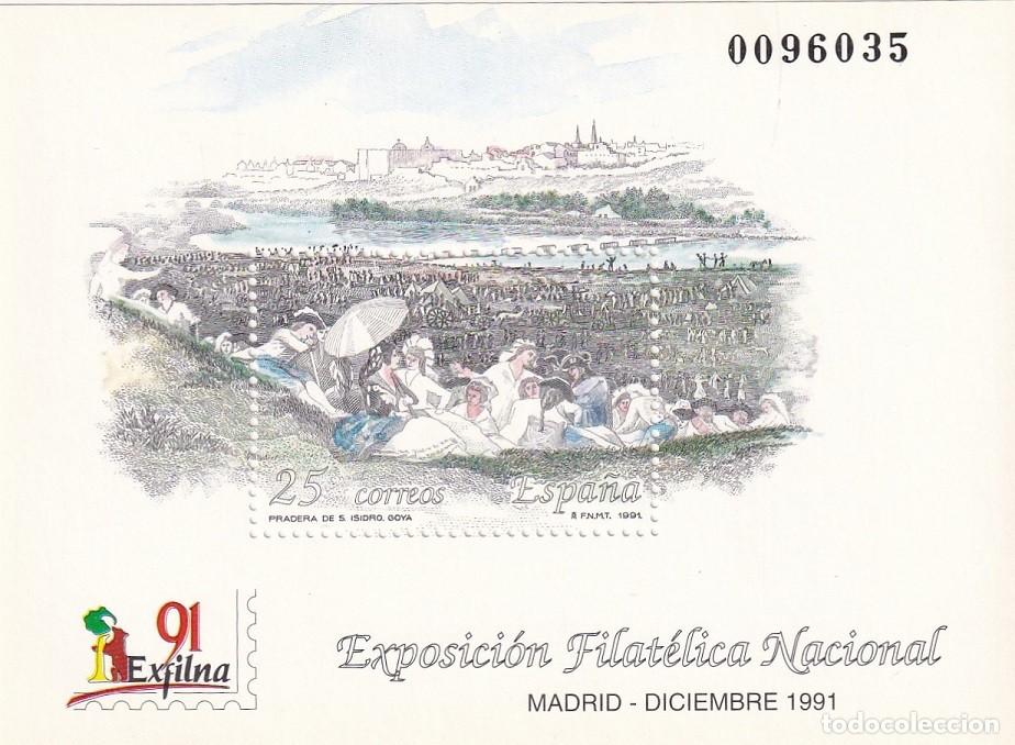 Francobolli: HB Hojita Bloque Edifil N&ordm; 3145 - Exfilna 91 Madrid 1991 - Pradera de S. Isidro Goya - Exposici&oacute;n Fi