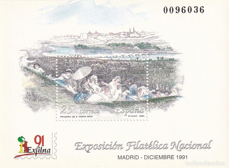 Francobolli: HB Hojita Bloque Edifil N&ordm; 3145 - Exfilna 91 Madrid 1991 - Pradera de S. Isidro Goya - Exposici&oacute;n Fi