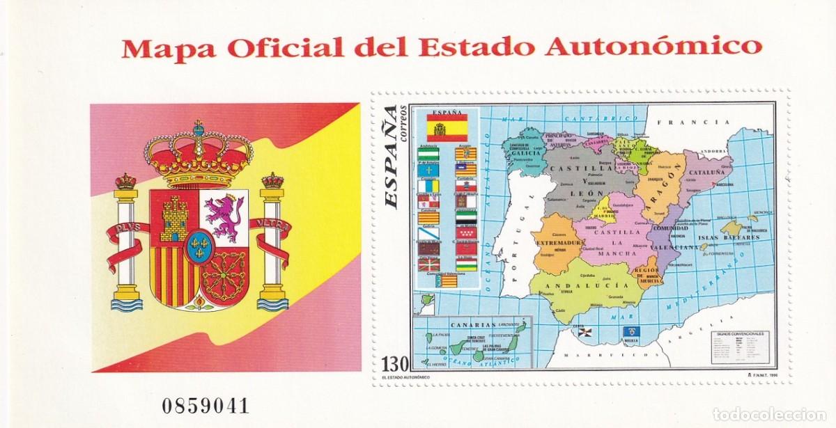 Sellos: HB Hojita Bloque Edifil 3460 - Mapa Oficial del Estado Auton&oacute;mico - 1996