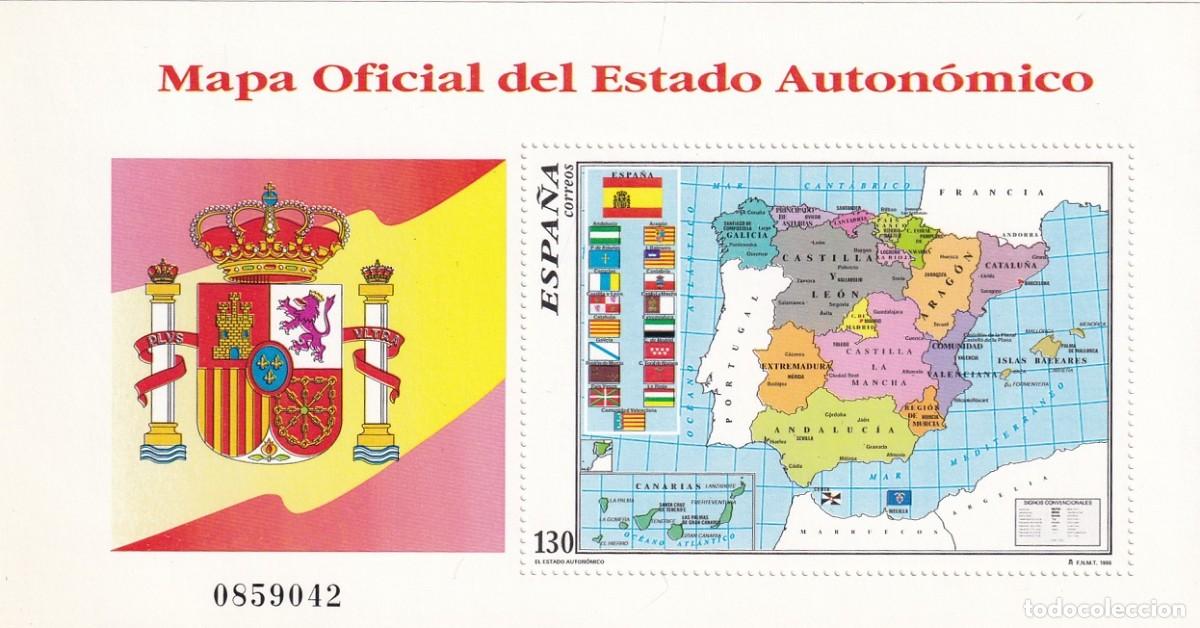 Sellos: HB Hojita Bloque Edifil 3460 - Mapa Oficial del Estado Auton&oacute;mico - 1996
