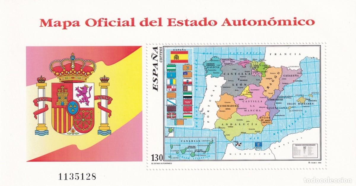 Sellos: HB Hojita Bloque Edifil 3460 - Mapa Oficial del Estado Auton&oacute;mico - 1996