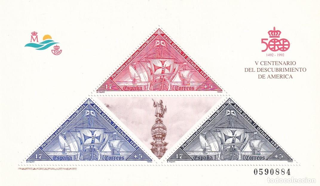 Sellos: HB Hojita Bloque Edifil 3163 - V Centenario del Descubrimiento de Am&eacute;rica 1492-1992 500 Aniversario