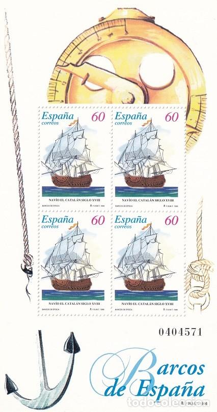 Sellos: HB Hojita Bloque Edifil N&ordm; 3416 - Barcos de Espa&ntilde;a 1996 - Nav&iacute;o El Catal&aacute;n siglo XVIII