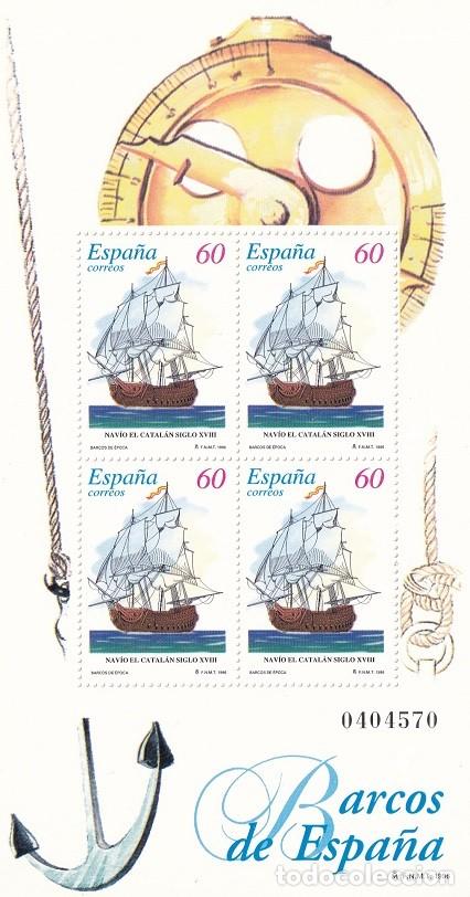 Sellos: HB Hojita Bloque Edifil N&ordm; 3416 - Barcos de Espa&ntilde;a 1996 - Nav&iacute;o El Catal&aacute;n siglo XVIII