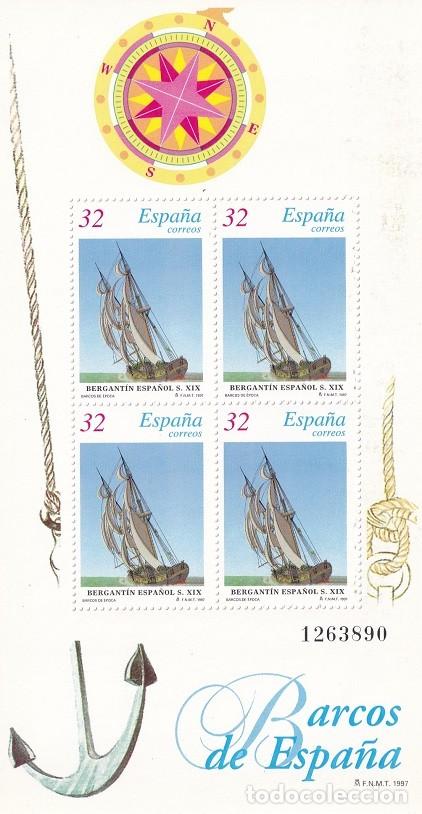 Sellos: HB Hojita Bloque Edifil N&ordm; 3478 - Barcos de Espa&ntilde;a 1997 - Bergant&iacute;n espa&ntilde;ol siglo XIX