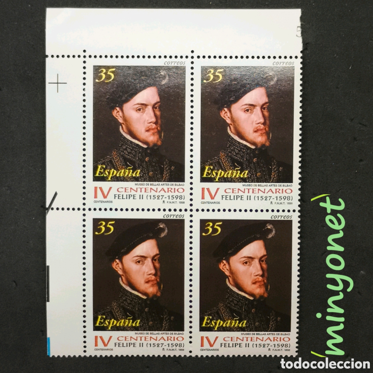 Sellos: Bloque de 4 sellos 3548 de 1998 IV Centenario Felipe II