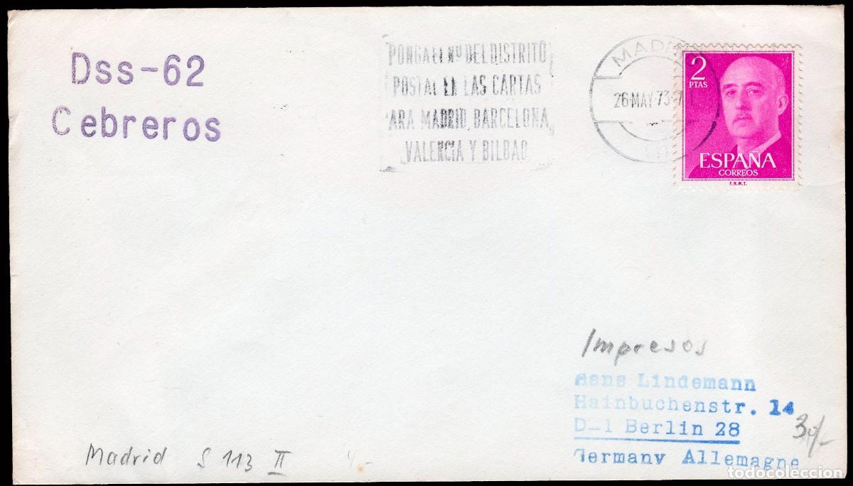 Sellos: &Aacute;vila - Edi o 1158 - Sobre con marca &rdquo;Dss-62 - Cebreros&rdquo; matasellada en Madrid 26/5/73 a Berl&iacute;n