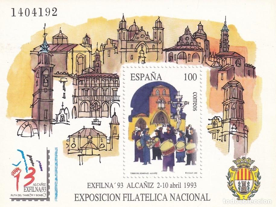 Sellos: HB Hojita Bloque Edifil N&ordm; 3248 - 1993 Alca&ntilde;iz Torre del Homenaje - Exfilna 93 Exposici&oacute;n Filat&eacute;lica