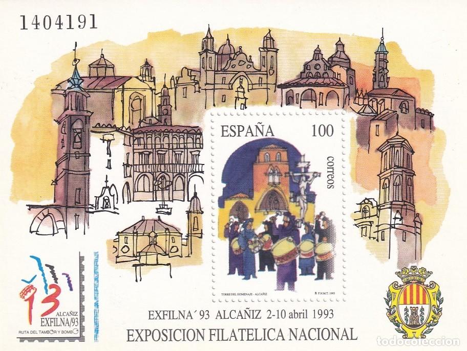 Sellos: HB Hojita Bloque Edifil N&ordm; 3248 - 1993 Alca&ntilde;iz Torre del Homenaje - Exfilna 93 Exposici&oacute;n Filat&eacute;lica