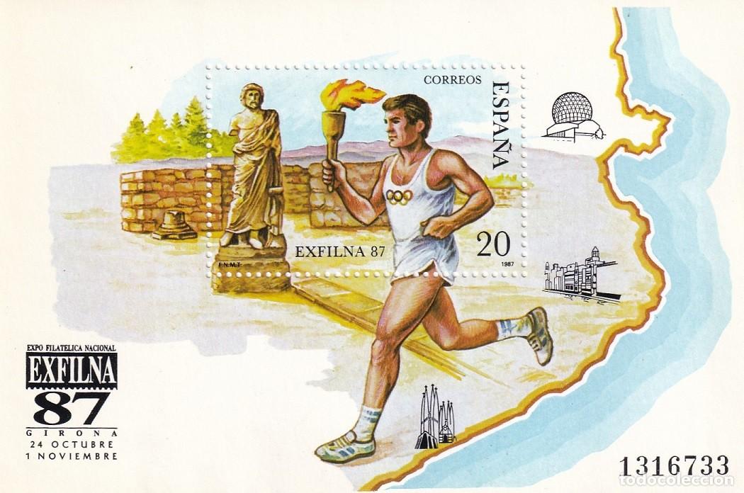 Sellos: HB Hojita Bloque Edifil N&ordm; 2918 - Exfilna 87 - Exposici&oacute;n Filat&eacute;lica Nacional Girona 1987